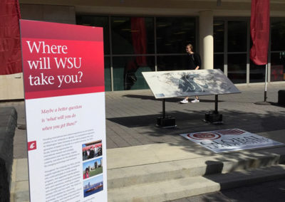 A sign titled "Where will WSU take you?" stands outside at a OneSource Strategy higher education milestone celebration